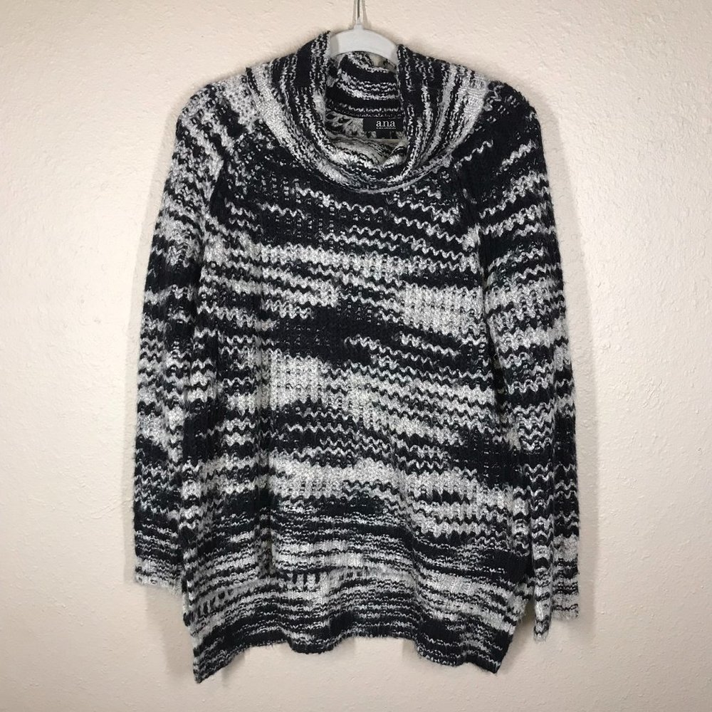 a.n.a Black & Gray Cowl Neck Knit Hi-Low Hem Sweater